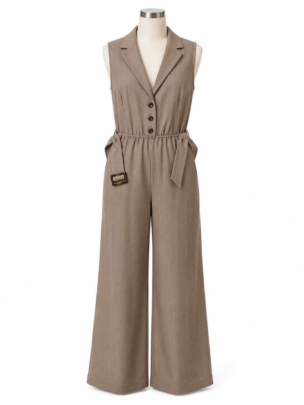 Sleeveless Taupe Wide-Leg Jumpsuit with Belt